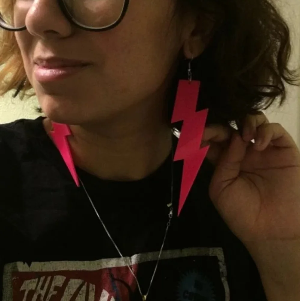 Neon Oversized Lightning Bolt Statement Earrings